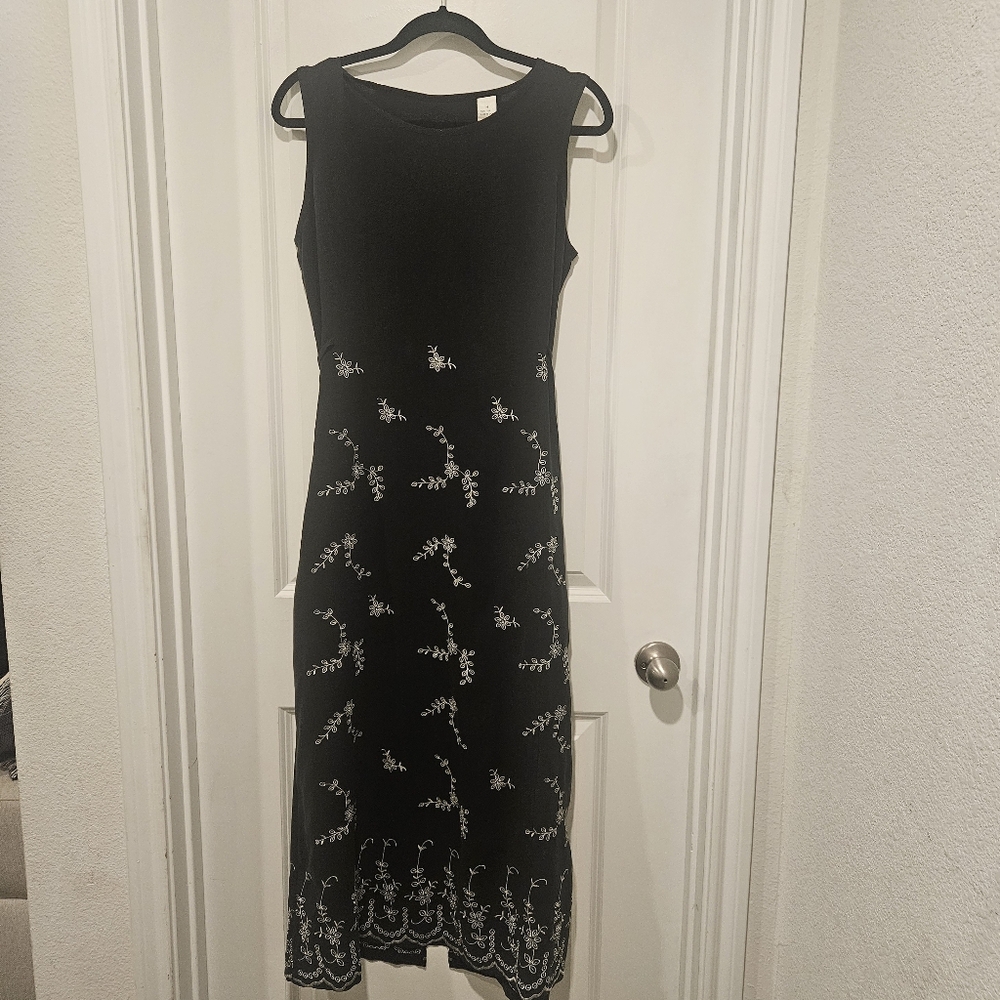 Y2K Pussers West Indies Maxi Floral Black Embroidered Silk Dress  Size M